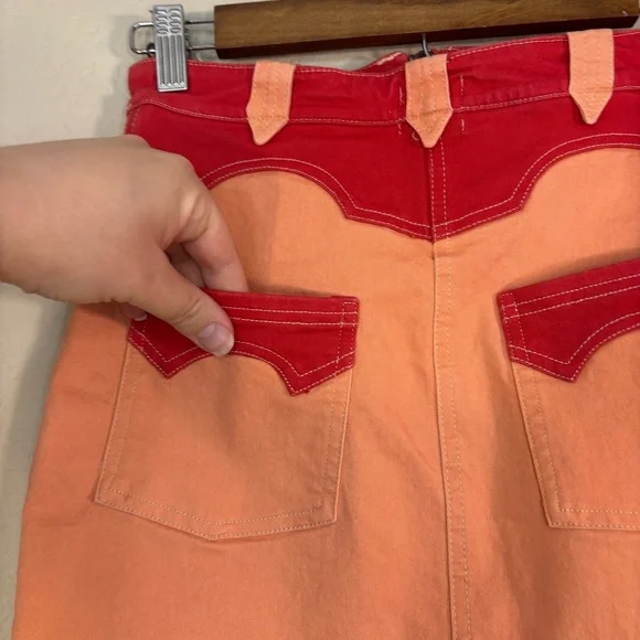 Urban Outfitters BDG Western Cowgirl Orange Red Mini Skirt Size S - Picture 6 of 10